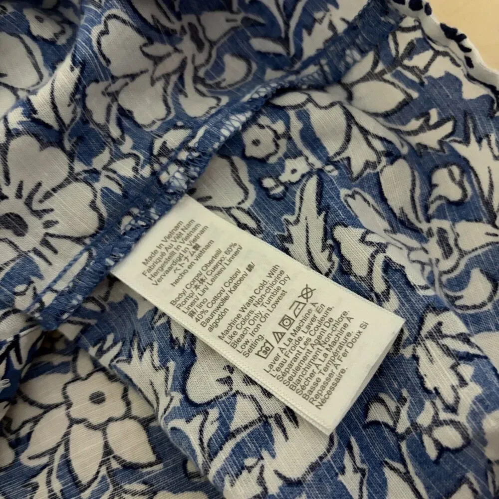 J Crew Blouse Women's Small Blue Floral Button Up Short Sleeve Casual Printed